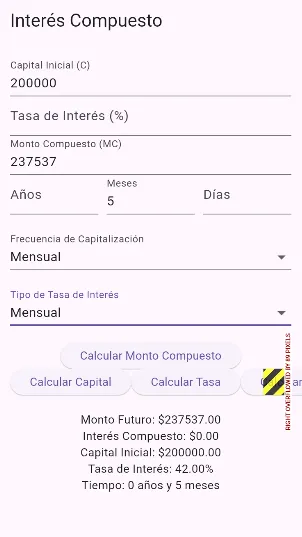 Calculadora de interés compuesto integrada en la aplicación
