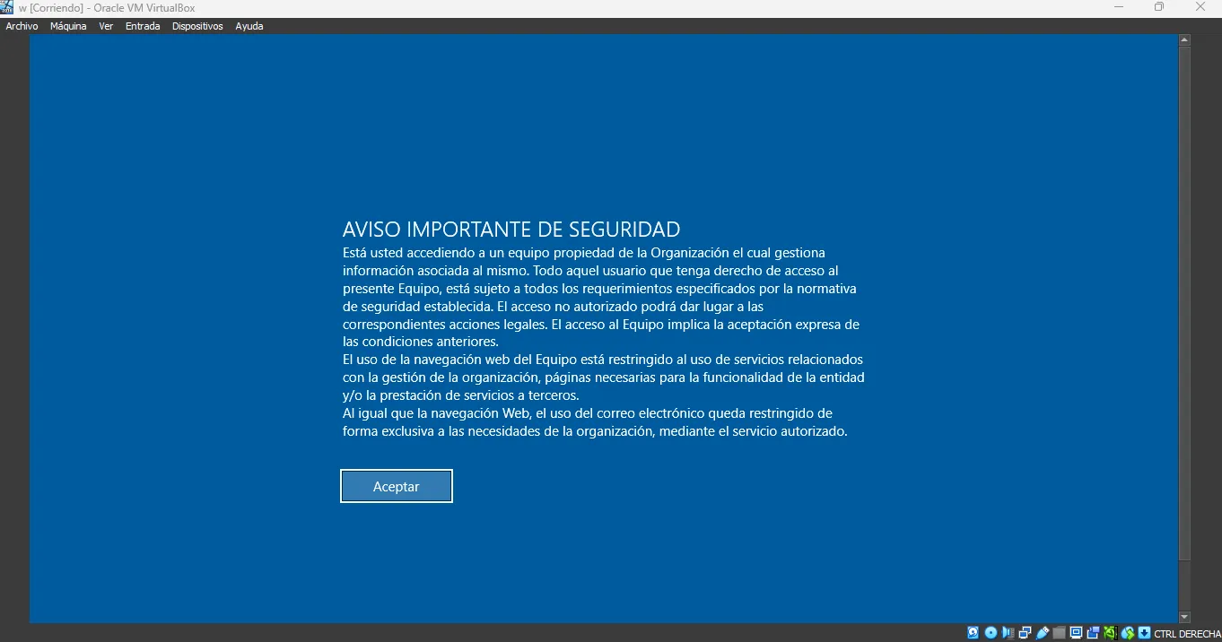 Aviso legal de acceso aplicado por directiva de grupo en un cliente del dominio